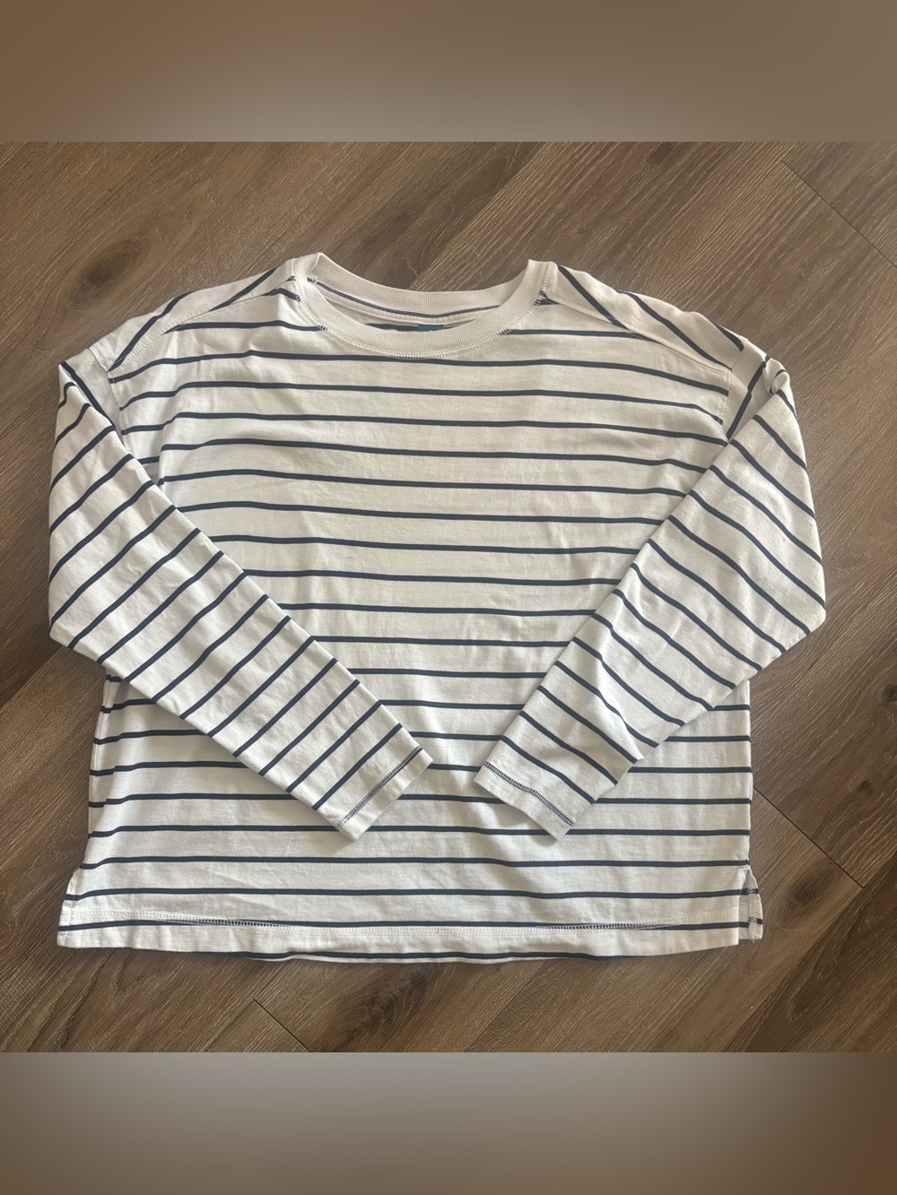Old Navy White Long-Sleeve Shirt with Navy Stripes